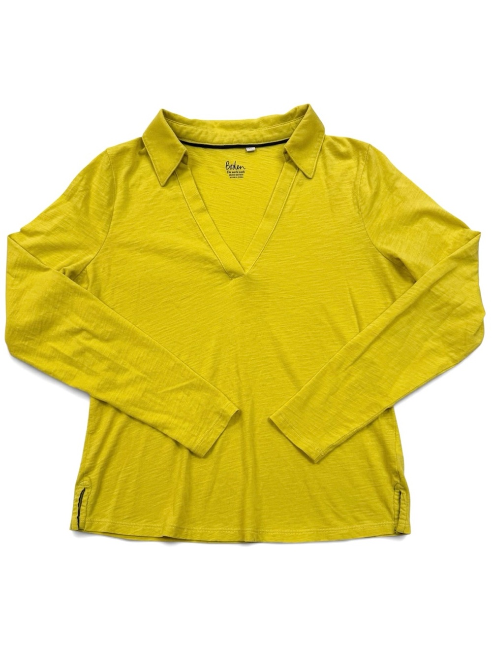Boden Women’s XS Yellow Chartreuse Collared V-Neck Long Sleeve Cotton Top